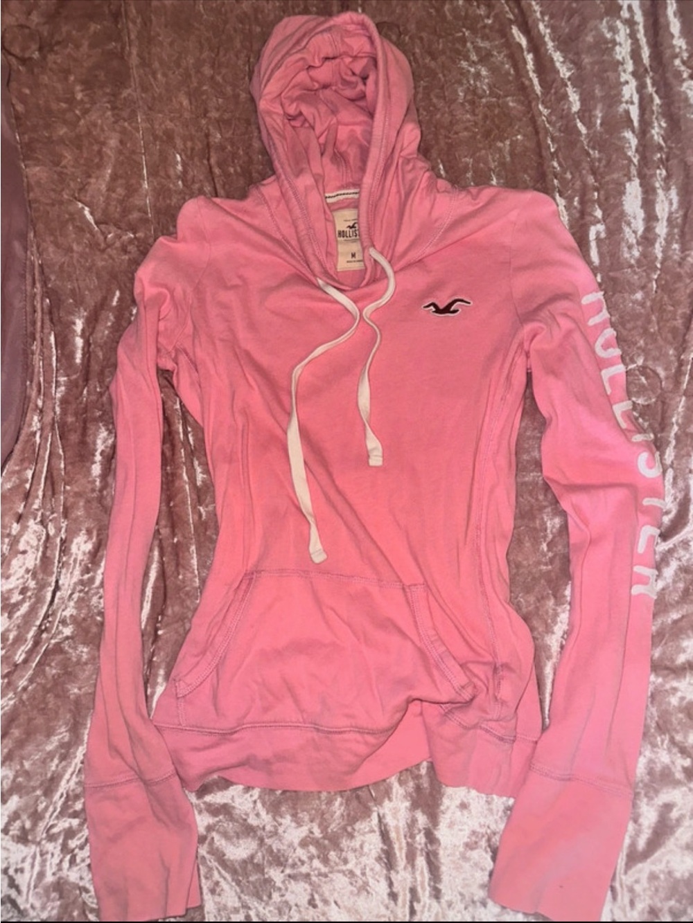 Hollister Women's Light Pink Hooded Pullover Sweatshirt